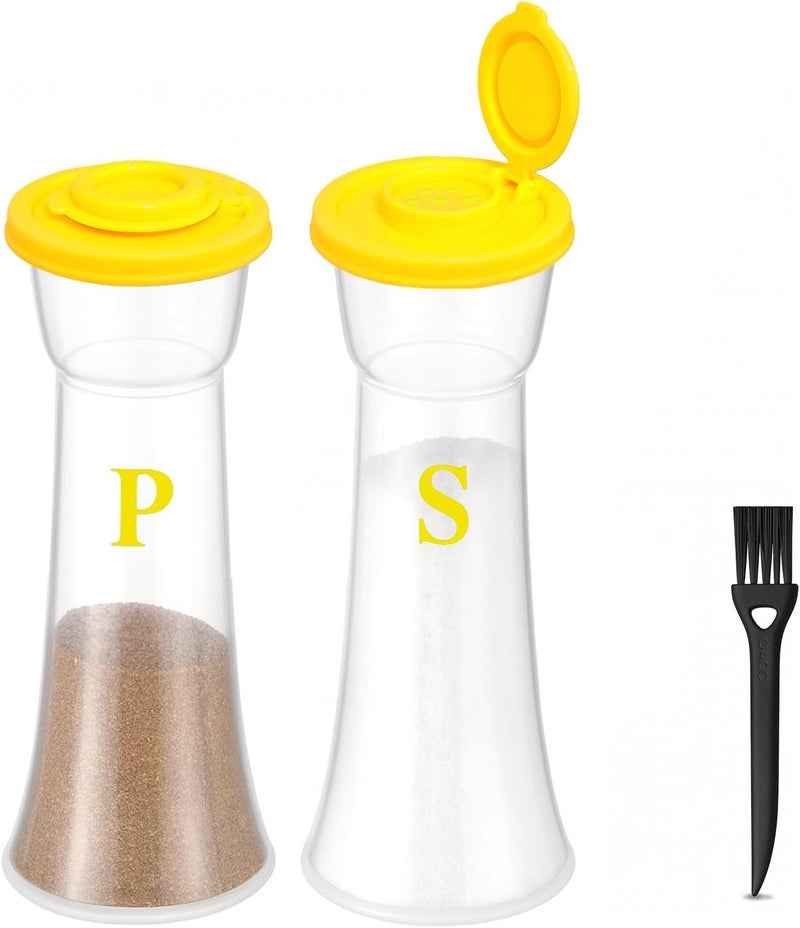 CEILUPY Set of 2 Clear Salt and Pepper Shakers, Plastic Spice Jars with Colorful Lids, Leakproof Moisture-Proof for Home Kitchen Restaurant, Camping, Travel, Picnic (Yllow) - Image 1